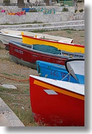 beaches, blues, boats, europe, italy, porticciolo, puglia, red, vertical, yellow, photograph
