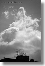 abstracts, antennas, black and white, clouds, europe, italy, puglia, taranto, vertical, photograph