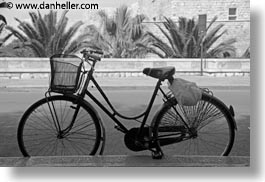 bicycles, black and white, europe, horizontal, italy, parked, puglia, trani, photograph