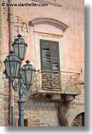europe, italy, lamp posts, puglia, trani, vertical, windows, photograph
