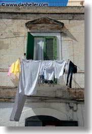 balconies, europe, from, hangings, italy, laundry, puglia, trani, vertical, windows, photograph