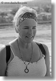 bandana, black and white, clothes, emotions, europe, evie, evie sheppard, grey, hair, italy, people, puglia, smiles, tourists, vertical, womens, photograph