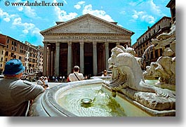 buildings, clothes, europe, fountains, hats, horizontal, italy, landmarks, pantheon, rome, photograph