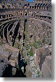 architectural ruins, buildings, colosseum, downview, europe, interiors, italy, landmarks, perspective, rome, structures, vertical, photograph