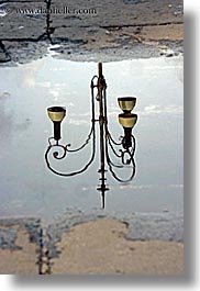 europe, italy, lamp posts, puddle, reflections, rome, vertical, photograph