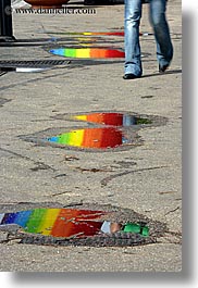 europe, italy, nature, puddle, rainbow, reflections, rome, sky, vertical, walkers, water, photograph