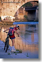 bicycles, boys, europe, fishing, italy, people, rivers, rome, vertical, photograph