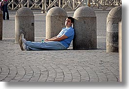 cobblestones, europe, horizontal, italy, men, people, rome, sitting, photograph