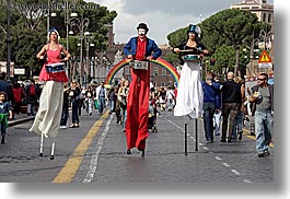 europe, horizontal, italy, parade, people, rainbow, rome, stilts, walkers, photograph
