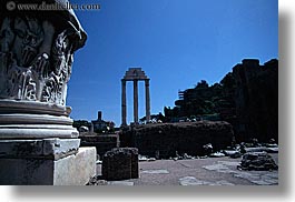 architectural ruins, castor, europe, horizontal, italy, pollux, rome, temples, photograph