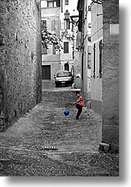 alghero, balls, black and white, color composite, color/bw composite, europe, italy, kick, people, sardinia, vertical, photograph