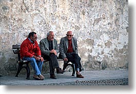 alghero, benches, europe, horizontal, italy, men, people, sardinia, photograph