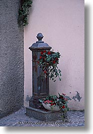 alghero, europe, fountains, italy, roses, sardinia, streets, vertical, photograph