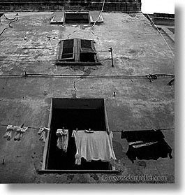alghero, black and white, europe, italy, laundry, sardinia, square format, windows, photograph
