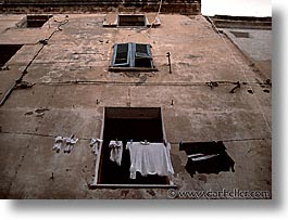 alghero, europe, horizontal, italy, laundry, sardinia, windows, photograph