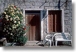 doorways, europe, flowery, horizontal, italy, sardinia, su gologone, photograph