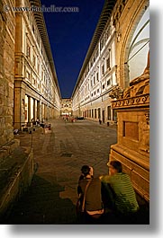 buildings, couples, europe, florence, italy, long exposure, men, museums, nite, sitting, tuscany, uffizio, vertical, womens, photograph