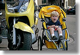 boys, childrens, europe, florence, happy, horizontal, italy, jacks, motorcycles, people, sitting, stroller, toddlers, tuscany, yawn, photograph