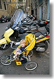 boys, childrens, europe, florence, italy, jacks, motorcycles, people, sitting, stroller, toddlers, tuscany, vertical, photograph