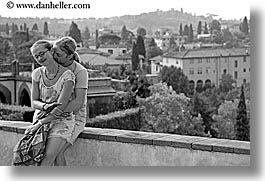black and white, couples, europe, florence, horizontal, italy, men, people, romantic, sitting, tuscany, womens, photograph