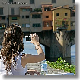 bridge, cameras, europe, florence, italy, people, photographers, photographing, ponte vecchio, square format, tuscany, womens, photograph