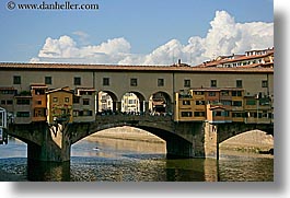 arno, boats, bridge, clouds, europe, florence, horizontal, italy, ponte vecchio, rivers, row boat, tuscany, photograph
