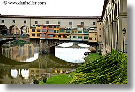 bridge, europe, florence, horizontal, italy, lawn, ponte vecchio, rivers, tuscany, photograph