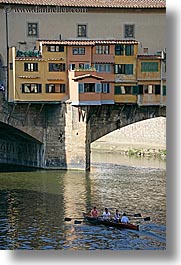 boats, bridge, europe, florence, italy, ponte vecchio, rivers, row boat, tuscany, vertical, photograph