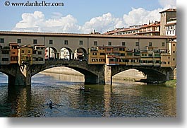 boats, bridge, clouds, europe, florence, horizontal, italy, ponte vecchio, rivers, row boat, tuscany, photograph