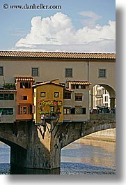 bridge, clouds, europe, florence, italy, ponte vecchio, rivers, tuscany, vertical, windows, photograph