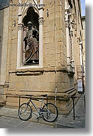 arts, bicycles, europe, florence, italy, statues, stones, streets, tuscany, vertical, photograph