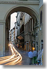 archways, cars, europe, florence, italy, light streaks, long exposure, motion blur, streets, tail lights, tunnel, tuscany, vertical, photograph