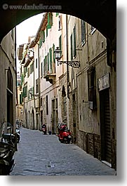 alleys, archways, cobblestones, europe, florence, italy, motorcycles, streets, tuscany, vertical, photograph