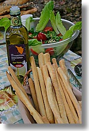 bread, bread sticks, europe, foods, italy, olive oil, salad, tuscany, vertical, photograph