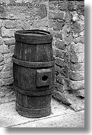 barrels, black and white, bricks, europe, italy, monestaries, monte oliveto maggiore, tuscany, vertical, photograph