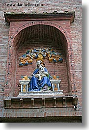 arts, bricks, europe, italy, jesus, madonna, monastery, monestaries, monte oliveto maggiore, religious, statues, tuscany, vertical, photograph