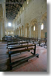 abbey, bricks, chairs, churches, europe, italy, monestaries, pews, religious, sant antimo, tuscany, vertical, windows, photograph