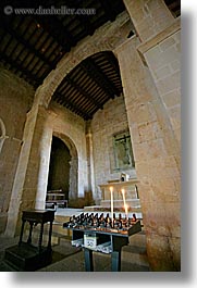archways, candles, churches, europe, italy, monestaries, pieve di st leonardo, tuscany, vertical, photograph