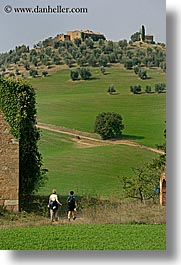 dirt road, europe, hikers, italy, paths, people, scenery, scenics, tuscany, vertical, photograph