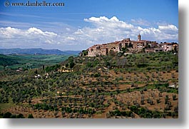clouds, europe, hilltop, horizontal, italy, scenics, towns, tuscany, photograph