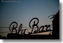 blu bar, dusk, europe, fiesole, horizontal, italy, signs, silhouettes, towns, tuscany, photograph