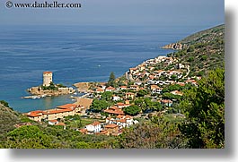 europe, harbor, horizontal, isola giglio, italy, ocean, overlook, towns, tuscany, photograph