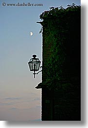 dusk, europe, italy, la bandita, lamp posts, moon, towns, tuscany, vertical, photograph