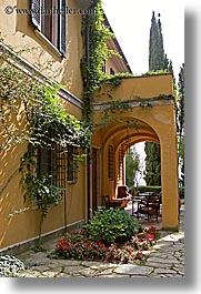 archways, europe, hotels, italy, la bandita, patio, towns, tuscany, vertical, villa, photograph