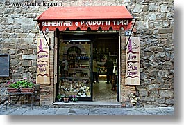 awnings, europe, general, horizontal, italy, montalcino, plants, stores, towns, tuscany, photograph