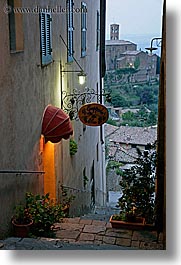 awnings, europe, italy, montalcino, plants, restaurants, slow exposure, stores, towns, tuscany, vertical, photograph