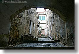 arches, archways, cobblestones, europe, horizontal, italy, montalcino, narrow, streets, towns, tuscany, photograph