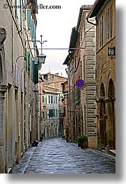 cobblestones, empty, europe, italy, montalcino, streets, towns, tuscany, vertical, photograph