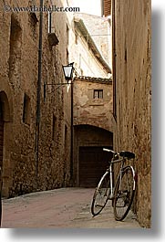 alleys, bicycles, europe, italy, pienza, towns, tuscany, vertical, photograph
