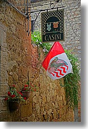 casini, europe, flags, italy, pienza, signs, towns, tuscany, vertical, photograph